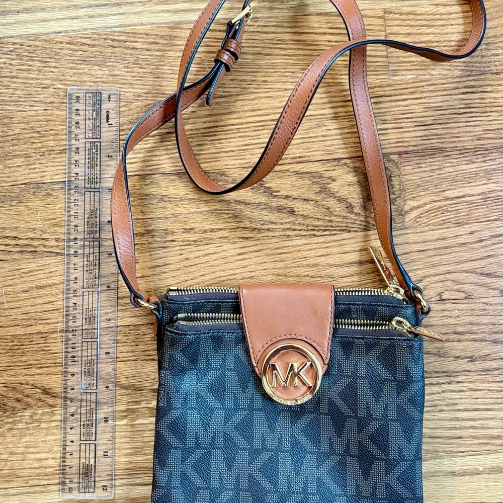 Michael Kors Tan and Black Logo Crossbody Bag